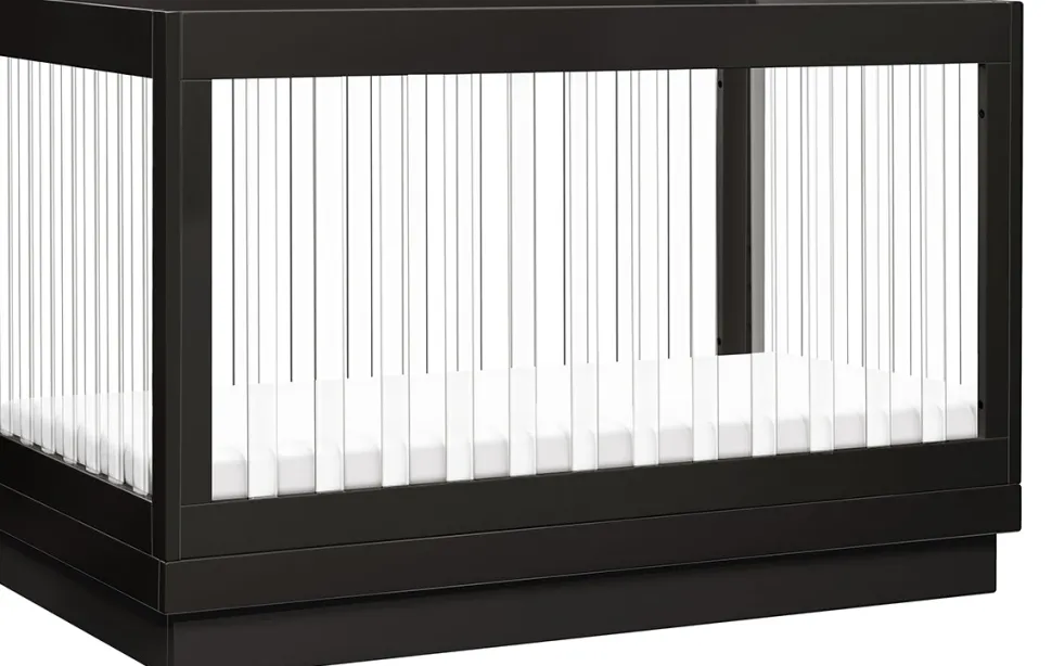 Babyletto Harlow Acrylic 3-in-1 Convertible Crib w/Toddler Bed Conversion Kit - Black / Acrylic