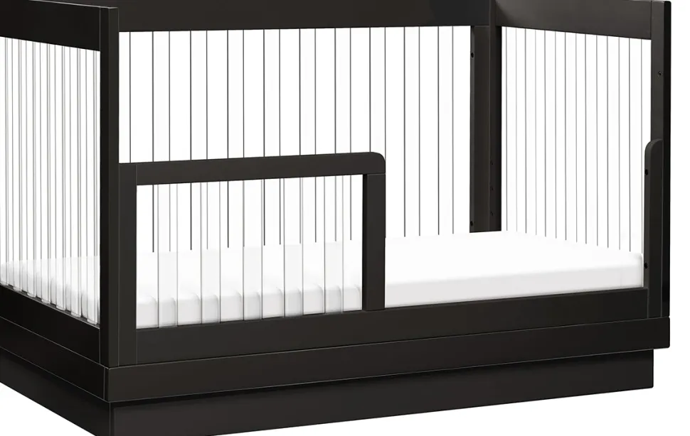 Babyletto Harlow Acrylic 3-in-1 Convertible Crib w/Toddler Bed Conversion Kit - Black / Acrylic