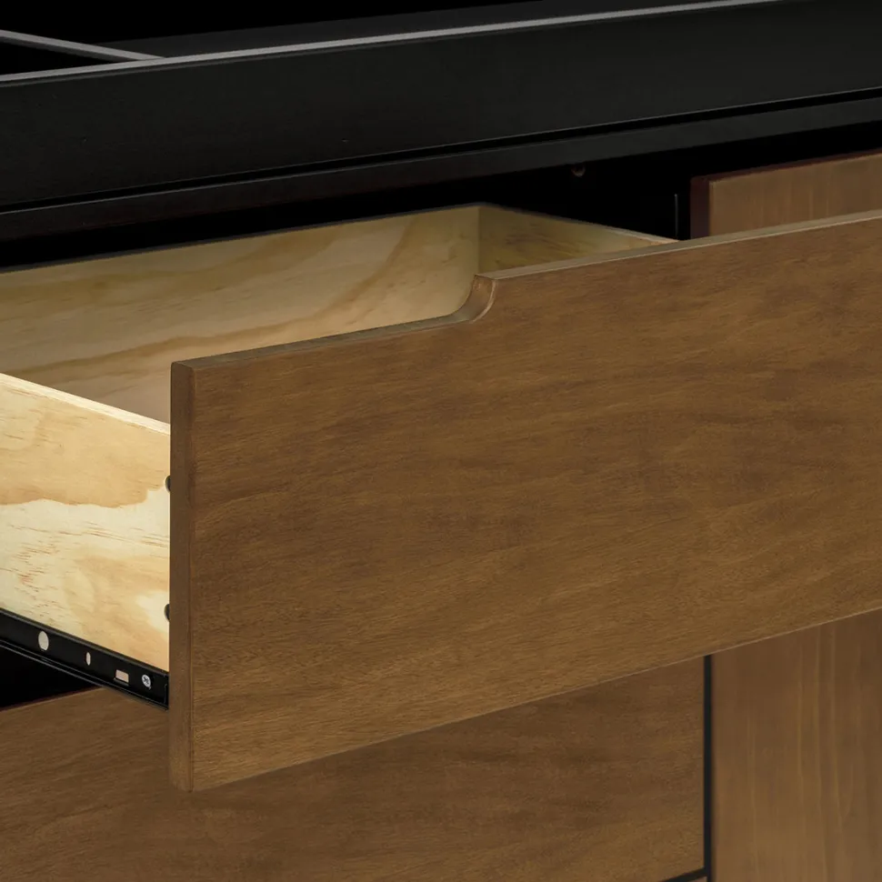 Babyletto Hudson 3-Drawer Changer Dresser, KD w/Removable Changing Tray - Black / Natural Walnut