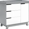 Babyletto Hudson 3-Drawer Changer Dresser, KD w/Removable Changing Tray in Grey/White