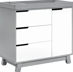 Babyletto Hudson 3-Drawer Changer Dresser, KD w/Removable Changing Tray in Grey/White