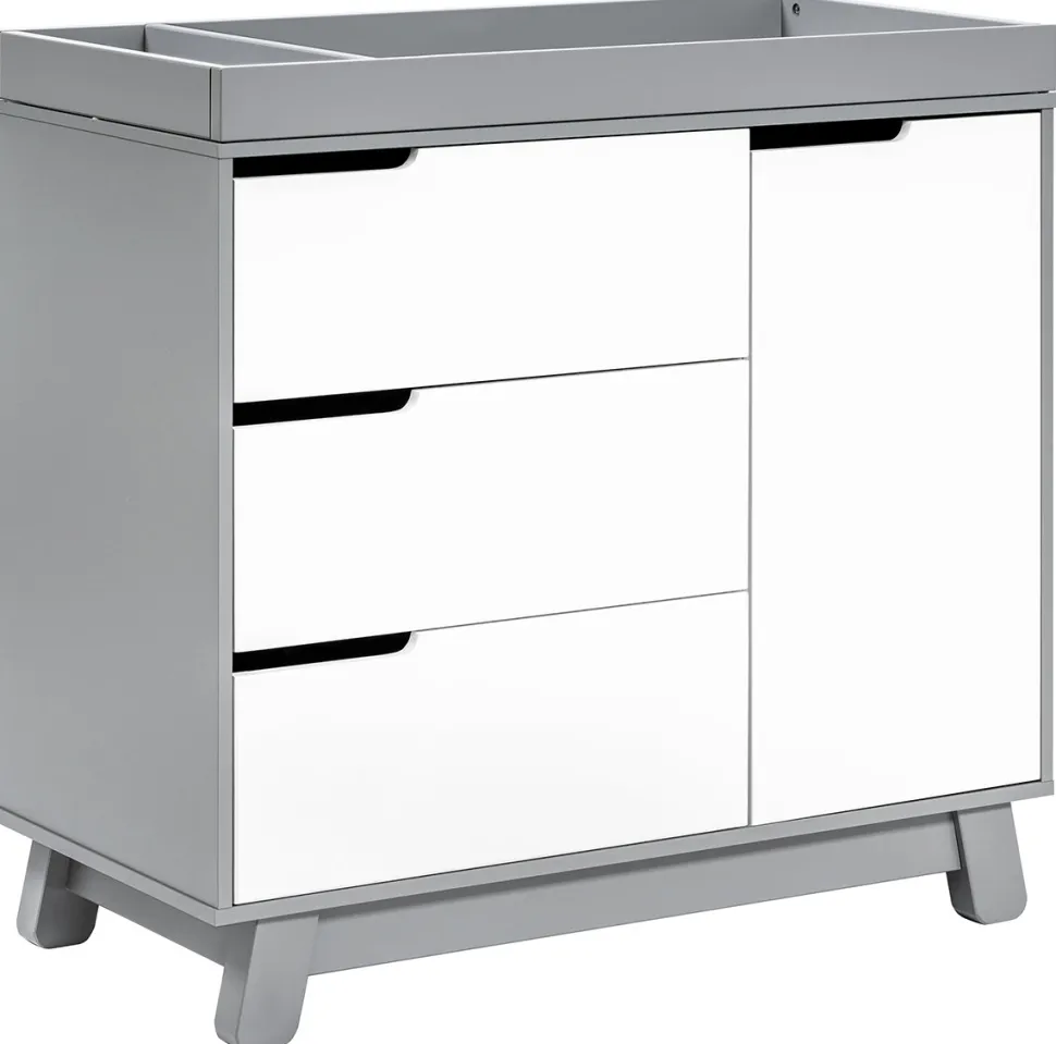 Babyletto Hudson 3-Drawer Changer Dresser, KD w/Removable Changing Tray in Grey/White