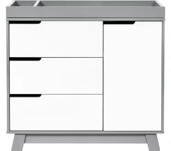 Babyletto Hudson 3-Drawer Changer Dresser, KD w/Removable Changing Tray in Grey/White