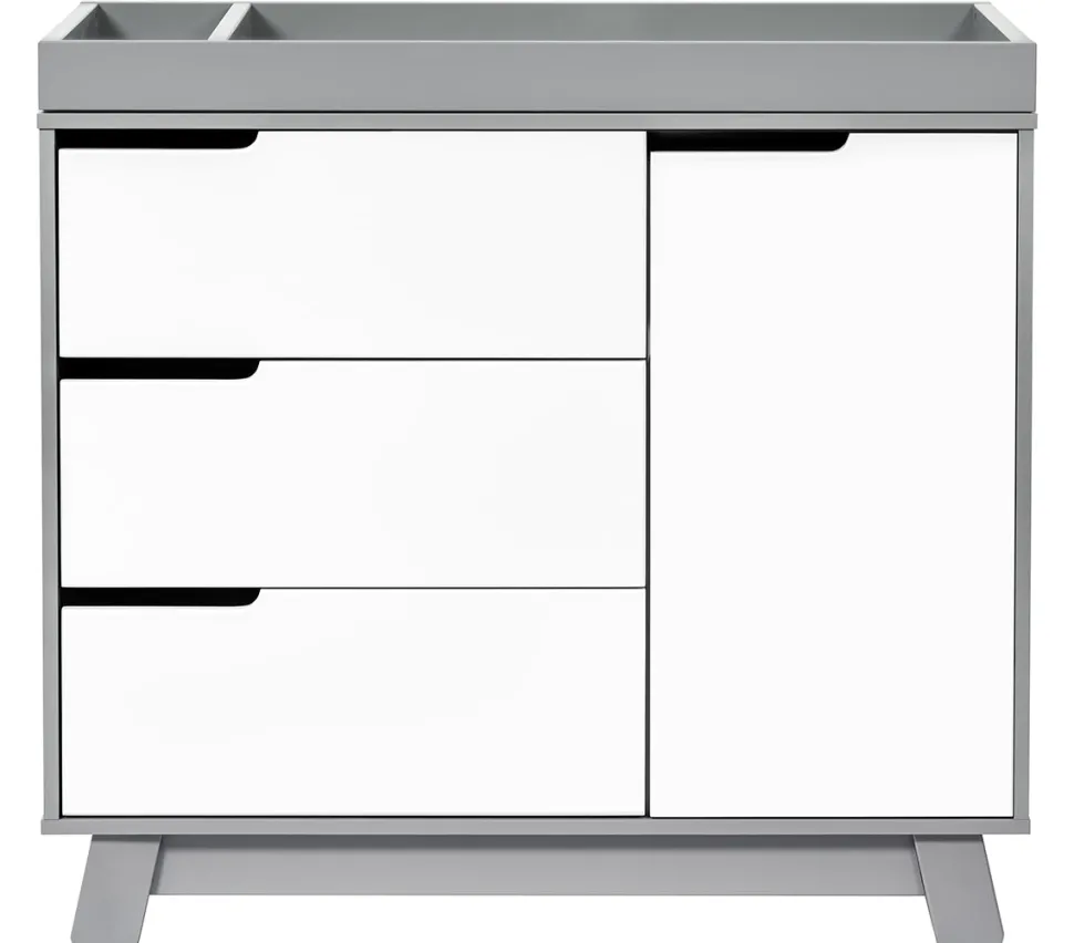 Babyletto Hudson 3-Drawer Changer Dresser, KD w/Removable Changing Tray in Grey/White
