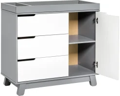 Babyletto Hudson 3-Drawer Changer Dresser, KD w/Removable Changing Tray in Grey/White