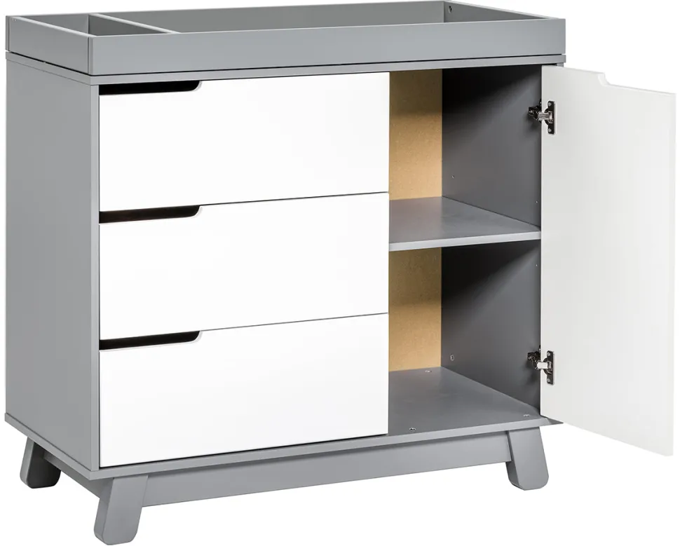 Babyletto Hudson 3-Drawer Changer Dresser, KD w/Removable Changing Tray in Grey/White