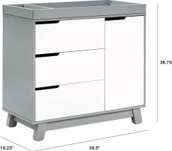 Babyletto Hudson 3-Drawer Changer Dresser, KD w/Removable Changing Tray in Grey/White