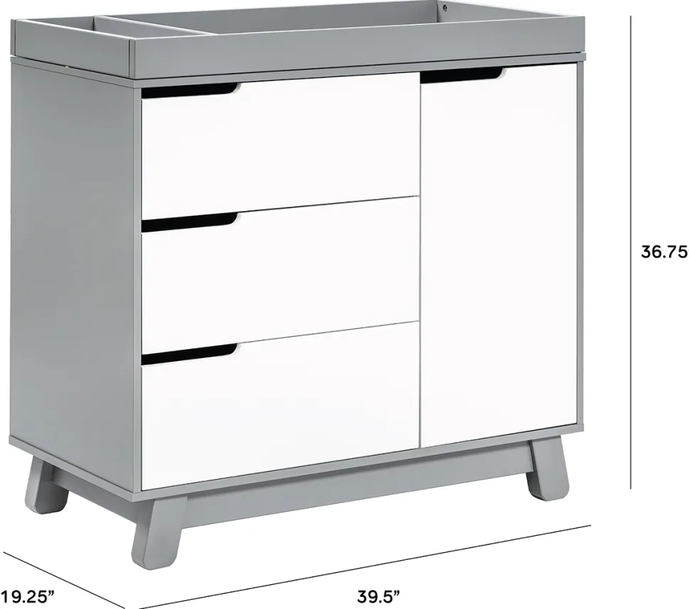 Babyletto Hudson 3-Drawer Changer Dresser, KD w/Removable Changing Tray in Grey/White