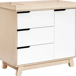 Babyletto Hudson 3-Drawer Changer Dresser, KD w/Removable Changing Tray in Washed Natural/White