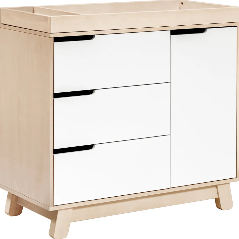 Babyletto Hudson 3-Drawer Changer Dresser, KD w/Removable Changing Tray in Washed Natural/White