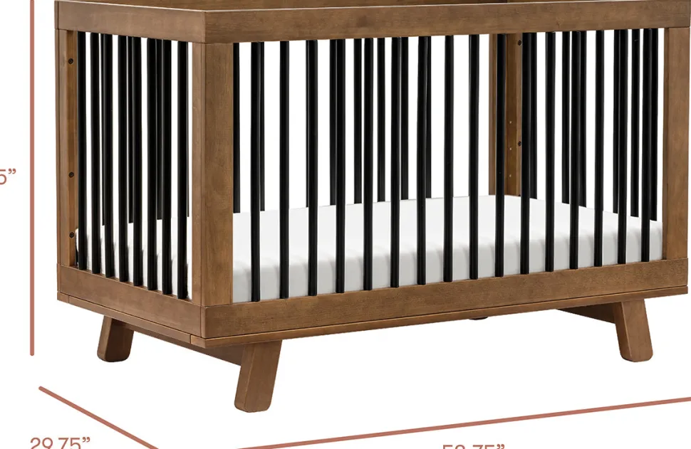 Babyletto Hudson 3-in-1 Convertible Crib with Toddler Bed Conversion Kit - Natural Walnut / Black