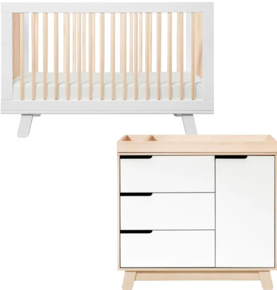 Babyletto Hudson 3-in-1 Convertible Crib + 3-Drawer Changer Dresser Bundle - White / Washed Natural