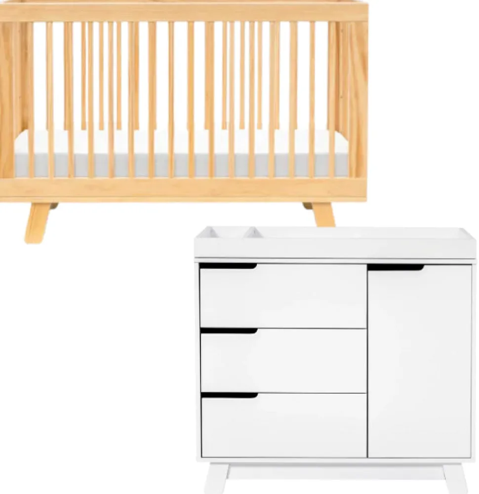 Babyletto Hudson 3-in-1 Convertible Crib + 3-Drawer Changer Dresser Bundle - Natural / White