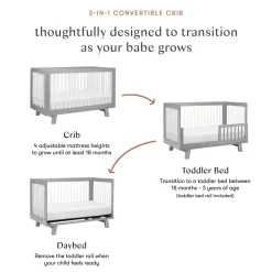Babyletto Hudson 3-in-1 Convertible Crib with Toddler Bed Conversion Kit - Grey/White