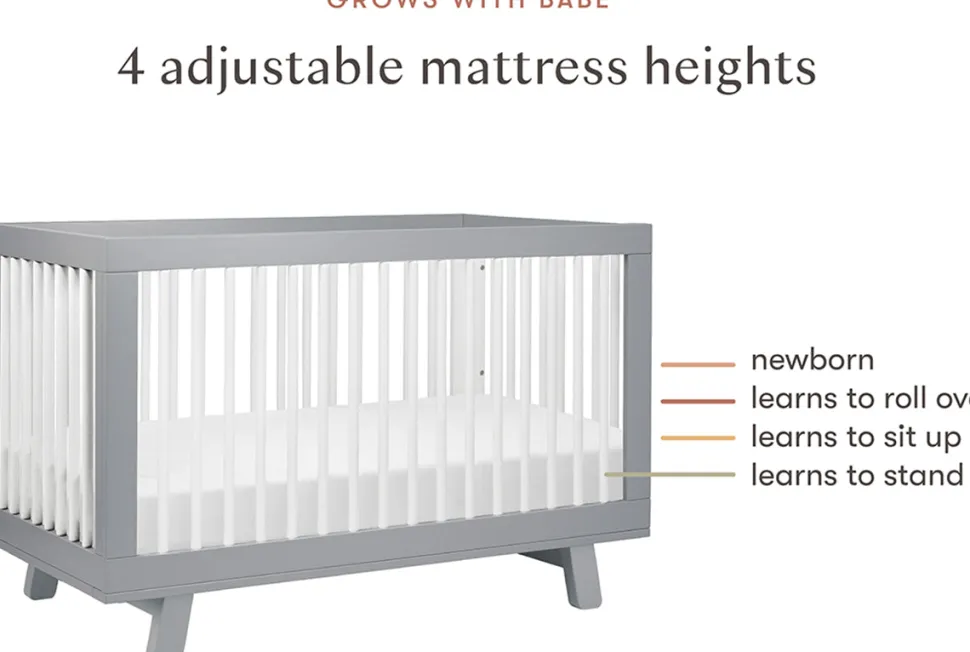 Babyletto Hudson 3-in-1 Convertible Crib with Toddler Bed Conversion Kit - Grey/White