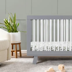 Babyletto Hudson 3-in-1 Convertible Crib with Toddler Bed Conversion Kit - Grey/White