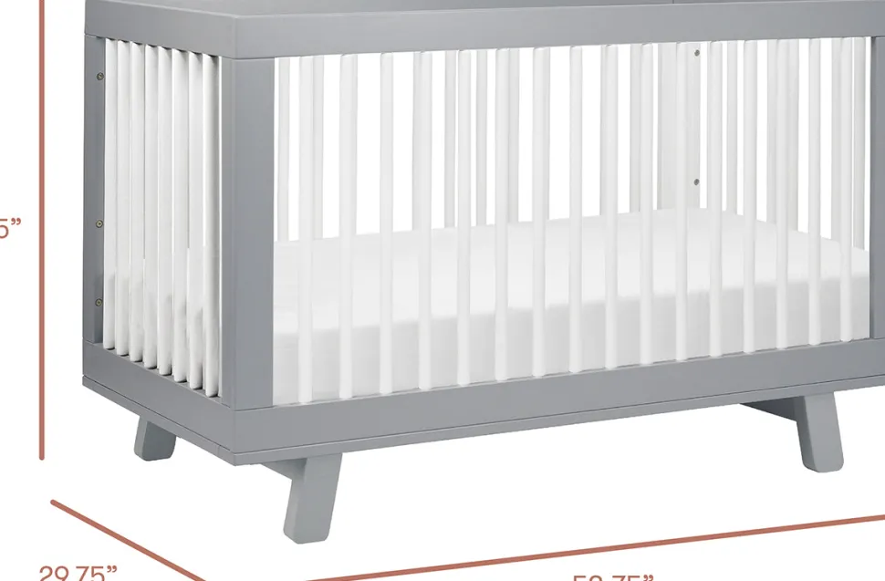 Babyletto Hudson 3-in-1 Convertible Crib with Toddler Bed Conversion Kit - Grey/White