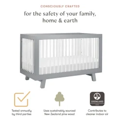 Babyletto Hudson 3-in-1 Convertible Crib with Toddler Bed Conversion Kit - Grey/White