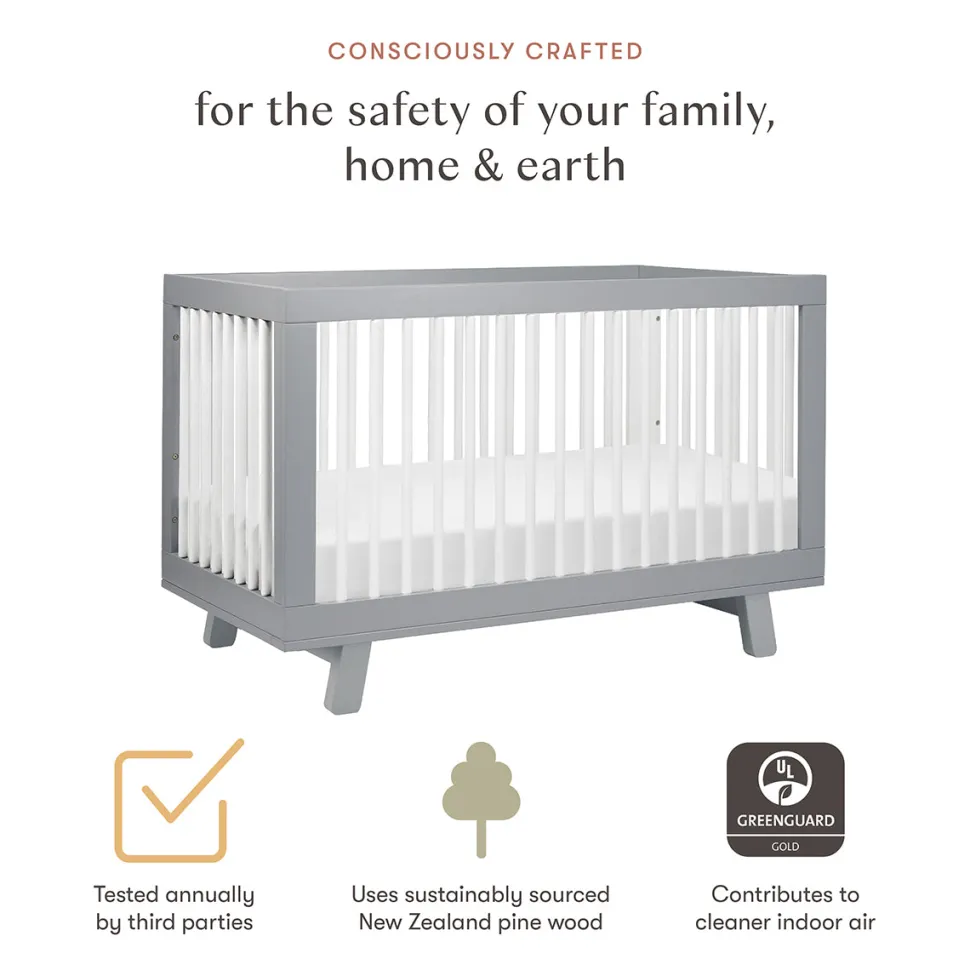 Babyletto Hudson 3-in-1 Convertible Crib with Toddler Bed Conversion Kit - Grey/White