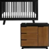 Babyletto Hudson 3-in-1 Convertible Crib + 3-Drawer Changer Dresser Bundle - Black / Black / Natural Walnut