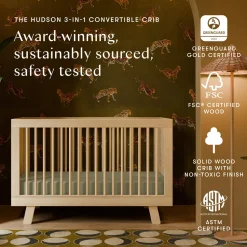 Babyletto Hudson 3-in-1 Convertible Crib with Toddler Bed Conversion Kit - Natural
