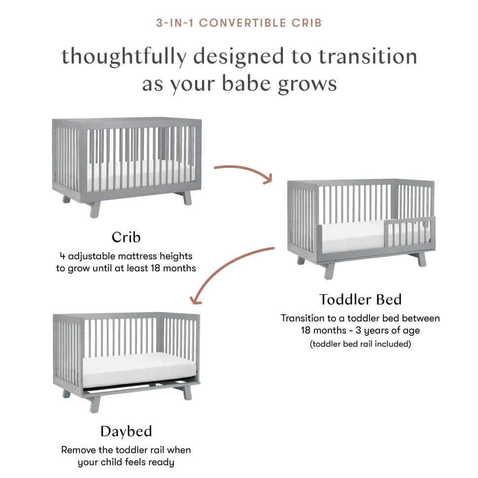 Babyletto Hudson 3-in-1 Convertible Crib with Toddler Bed Conversion Kit - Grey