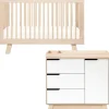 Babyletto Hudson 3-in-1 Convertible Crib + 3-Drawer Changer Dresser Bundle - Washed Natural / Washed Natural / White