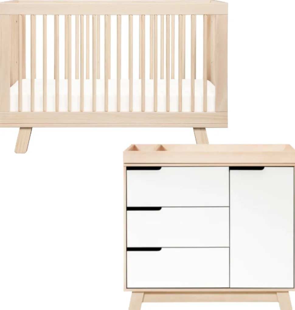 Babyletto Hudson 3-in-1 Convertible Crib + 3-Drawer Changer Dresser Bundle - Washed Natural / Washed Natural / White