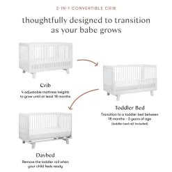 Babyletto Hudson 3-in-1 Convertible Crib with Toddler Bed Conversion Kit - White