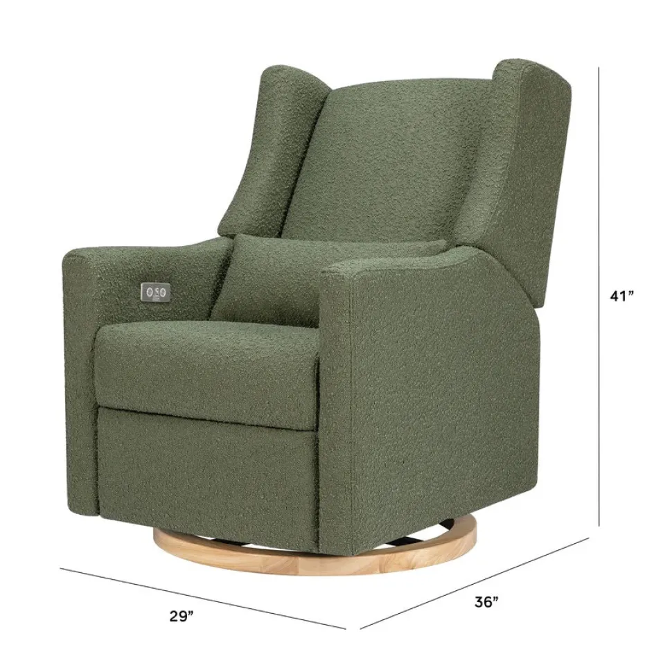 Babyletto Kiwi Electronic Glider Recliner w/ USB - Olive Boucle w/ Light Wood Base