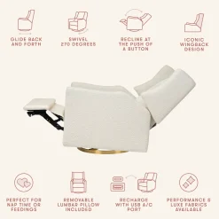 Babyletto Kiwi Electronic Glider Recliner w/ USB - Ivory Boucle w/ Gold Base