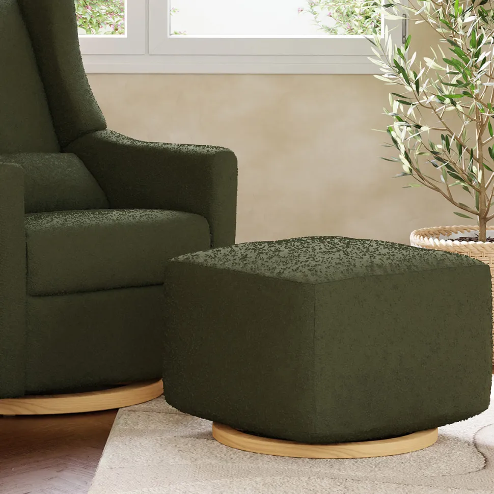Babyletto Kiwi Gliding Ottoman - Olive Boucle w/ Light Wood Base