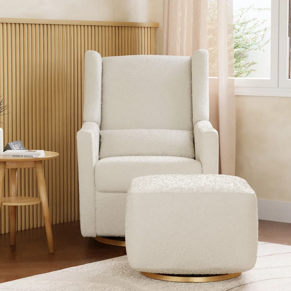 Babyletto Kiwi Gliding Ottoman - Ivory Boucle w/ Gold Base