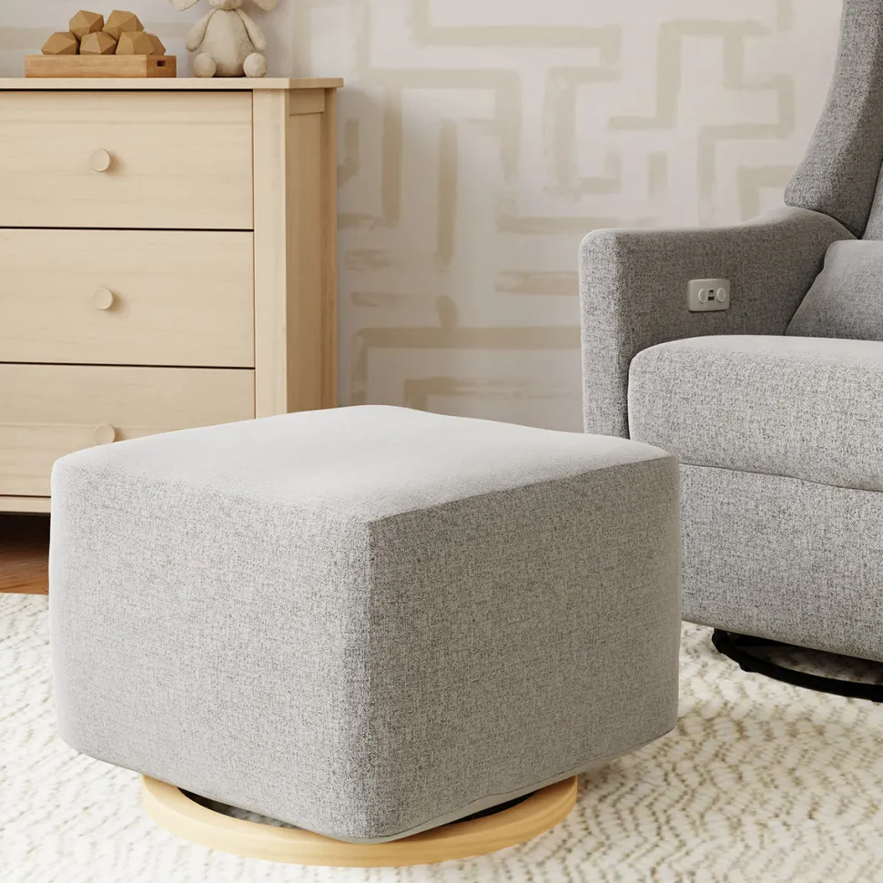Babyletto Kiwi Gliding Ottoman - Performance Grey Eco-Weave w/ Light Wood Base