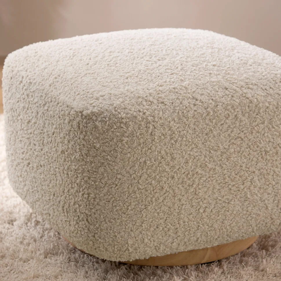 Babyletto Kiwi Gliding Ottoman - Almond Teddy Loop w/ Light Wood Base