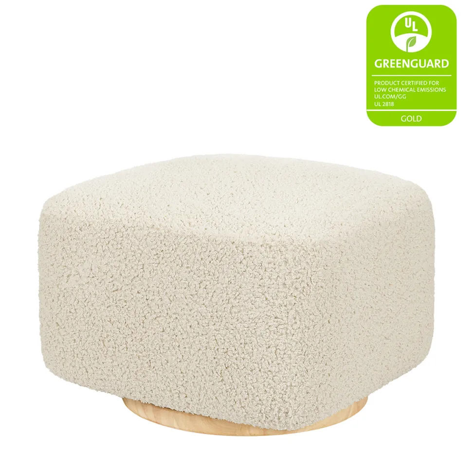 Babyletto Kiwi Gliding Ottoman - Almond Teddy Loop w/ Light Wood Base