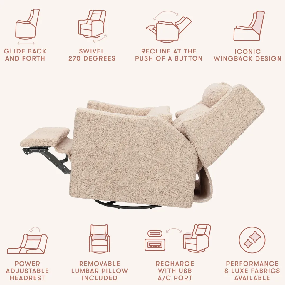 Babyletto Kiwi Plus Electric Recliner Swivel Glider w/ Adjustable Headrest + USB Port - Chai Shearling