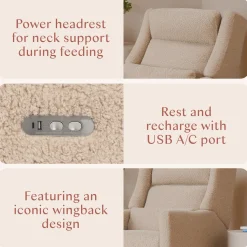 Babyletto Kiwi Plus Electric Recliner Swivel Glider w/ Adjustable Headrest + USB Port - Chai Shearling