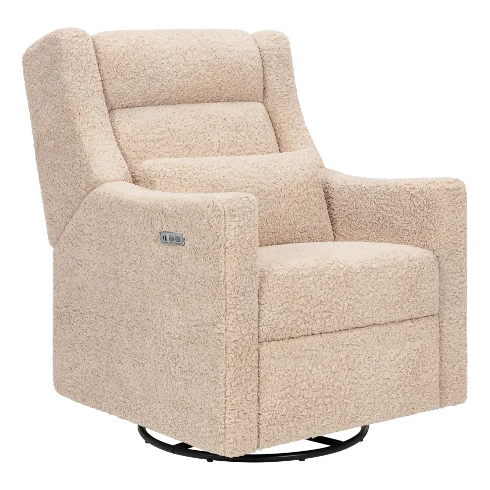 Babyletto Kiwi Plus Electric Recliner Swivel Glider w/ Adjustable Headrest + USB Port - Chai Shearling