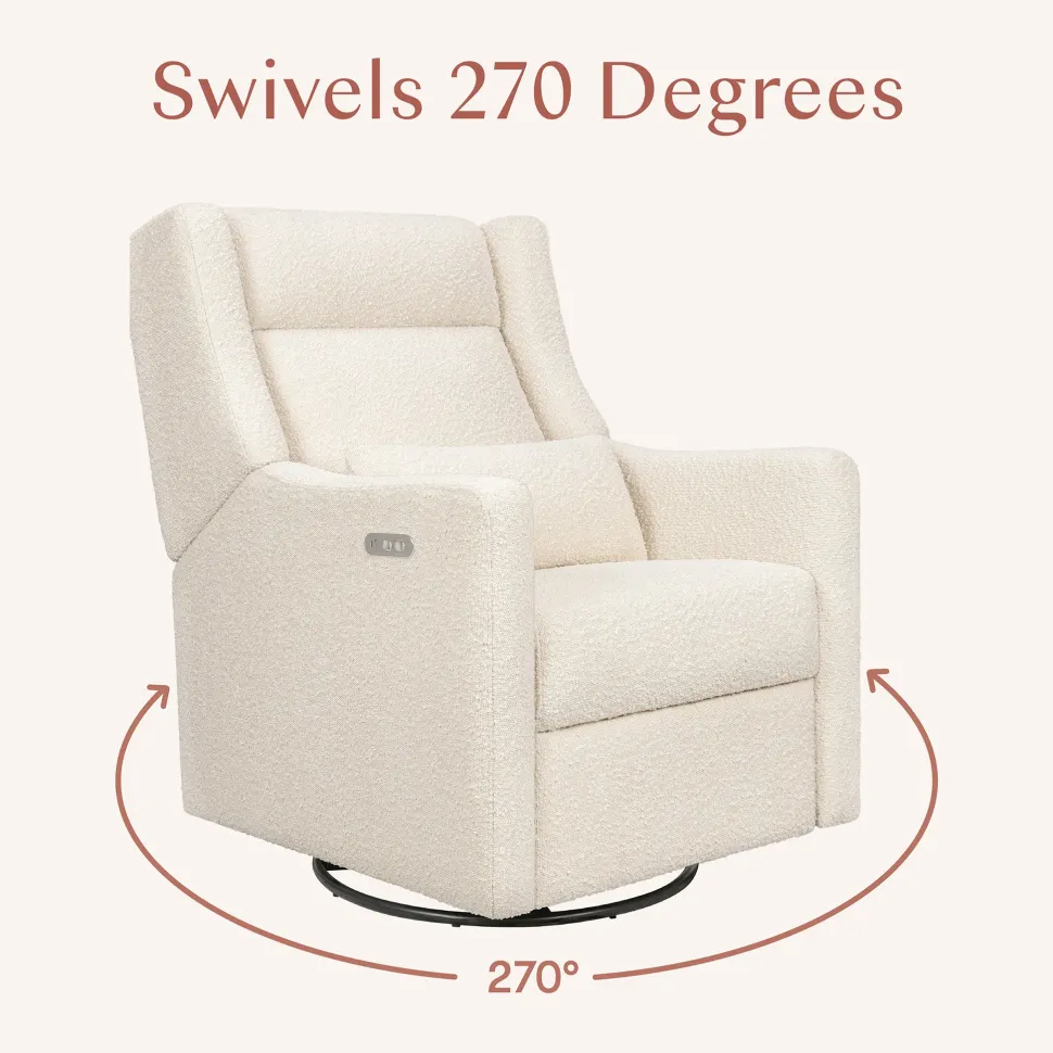 Babyletto Kiwi Plus Electric Recliner Swivel Glider w/ Adjustable Headrest + USB Port - Performance Ivory Boucle
