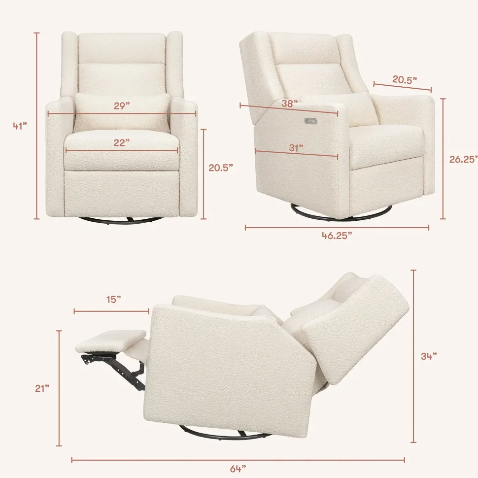 Babyletto Kiwi Plus Electric Recliner Swivel Glider w/ Adjustable Headrest + USB Port - Performance Ivory Boucle