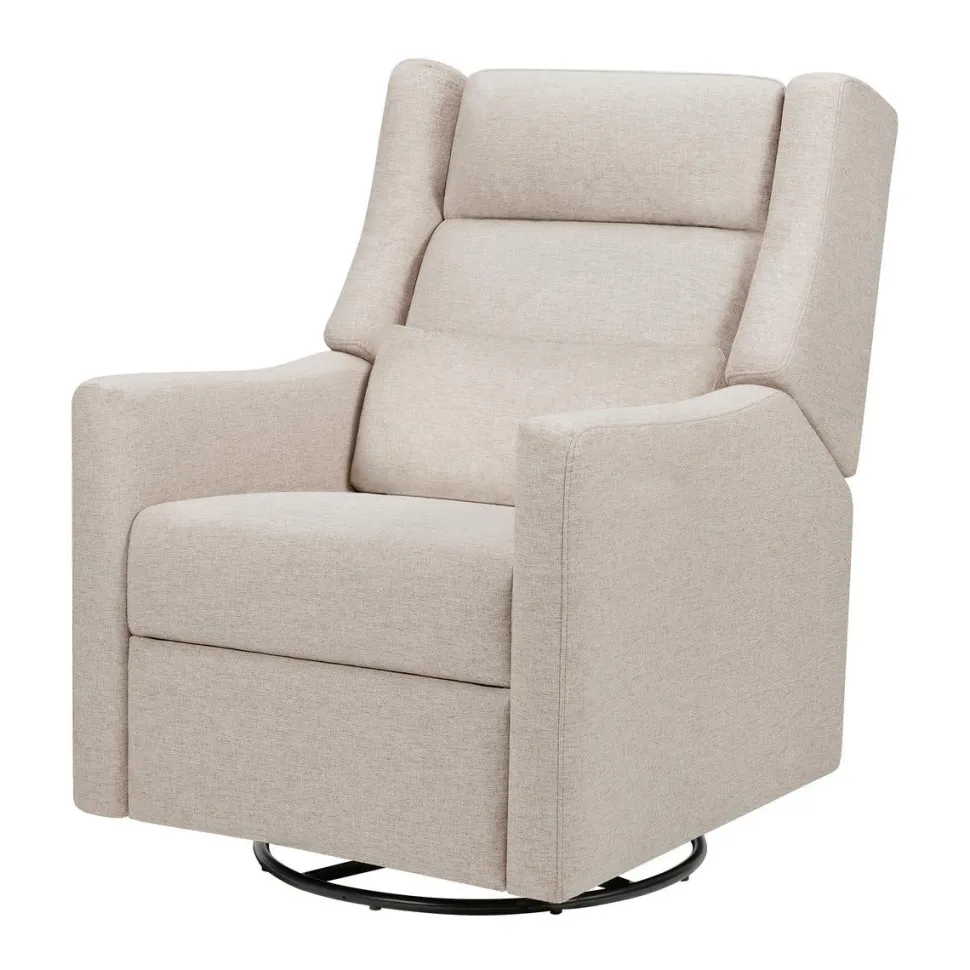 Babyletto Kiwi Plus Electric Recliner Swivel Glider w/ Adjustable Headrest + USB Port - Performance Beach Eco-Weave