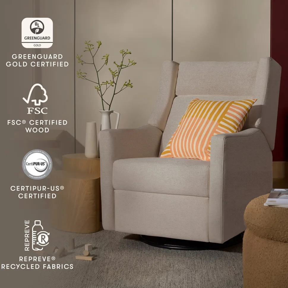 Babyletto Kiwi Plus Electric Recliner Swivel Glider w/ Adjustable Headrest + USB Port - Performance Beach Eco-Weave