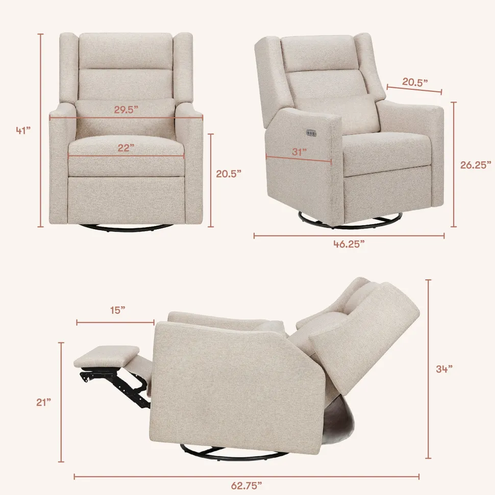 Babyletto Kiwi Plus Electric Recliner Swivel Glider w/ Adjustable Headrest + USB Port - Performance Beach Eco-Weave