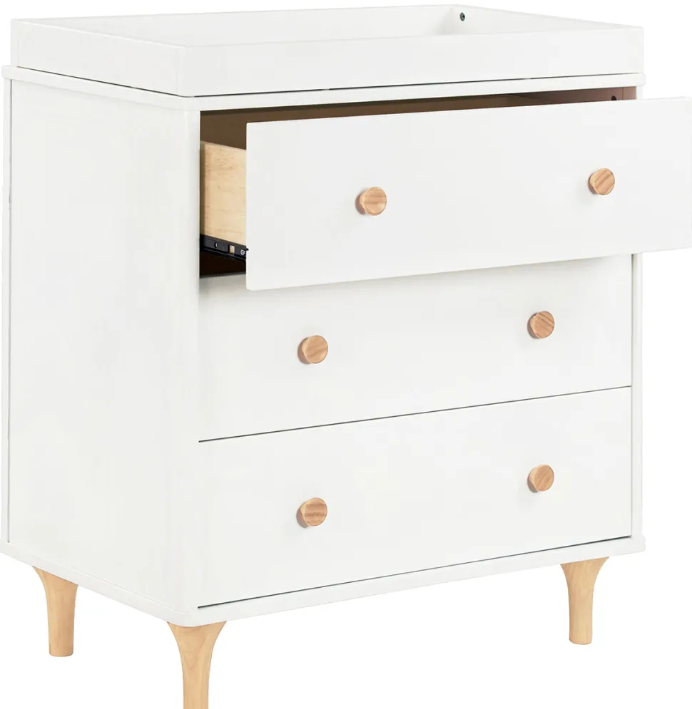 Babyletto Lolly 3-Drawer Changer Dresser, KD with Removable Changing Tray - White Natural