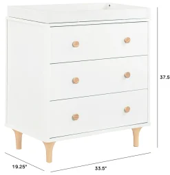 Babyletto Lolly 3-Drawer Changer Dresser, KD with Removable Changing Tray - White Natural