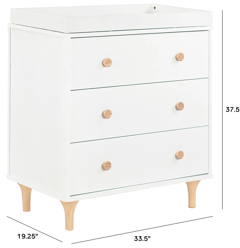 Babyletto Lolly 3-Drawer Changer Dresser, KD with Removable Changing Tray - White Natural