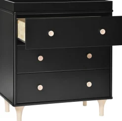 Babyletto Lolly 3-Drawer Changer Dresser, KD with Removable Changing Tray - Black/WashedNatural