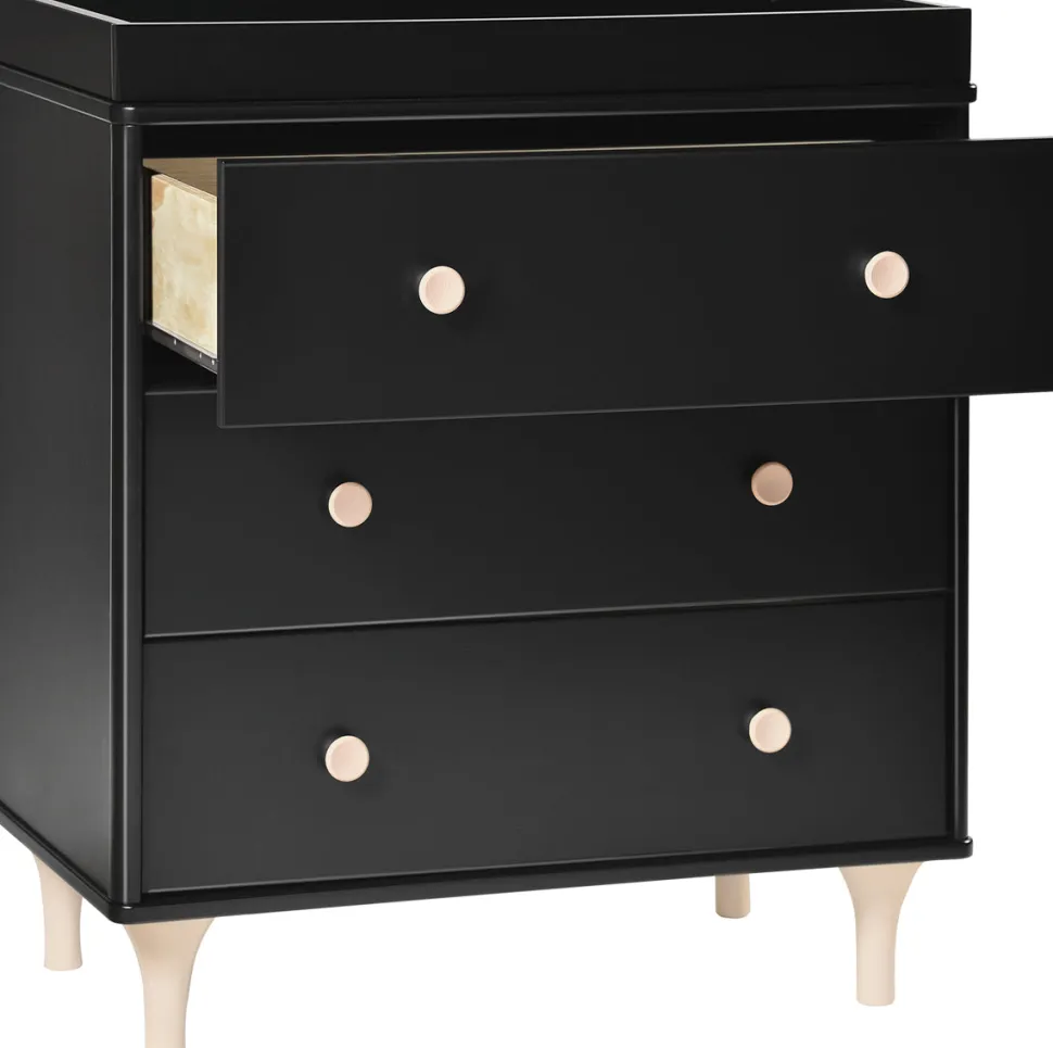 Babyletto Lolly 3-Drawer Changer Dresser, KD with Removable Changing Tray - Black/WashedNatural