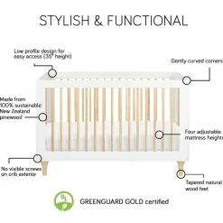 Babyletto Lolly 3-In-1 Convertible Crib with Toddler Bed Conversion Kit - White/Natural